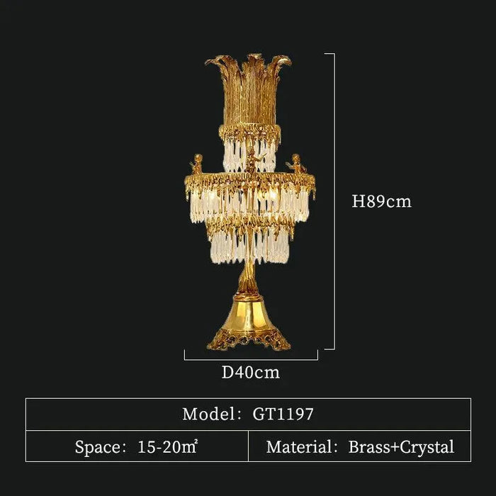 European Antique Brass Crystal Table Lamp. - 3 lights D40 H89cm