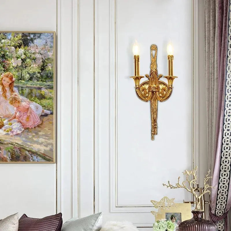 Grand European Inspired Brass Wall Lamps for Luxurious Living Room and Bedroom Lighting