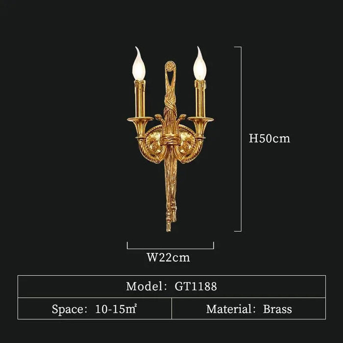 Grand European Inspired Brass Wall Lamps for Luxurious Living Room and Bedroom Lighting - 2 lights W22 H50cm