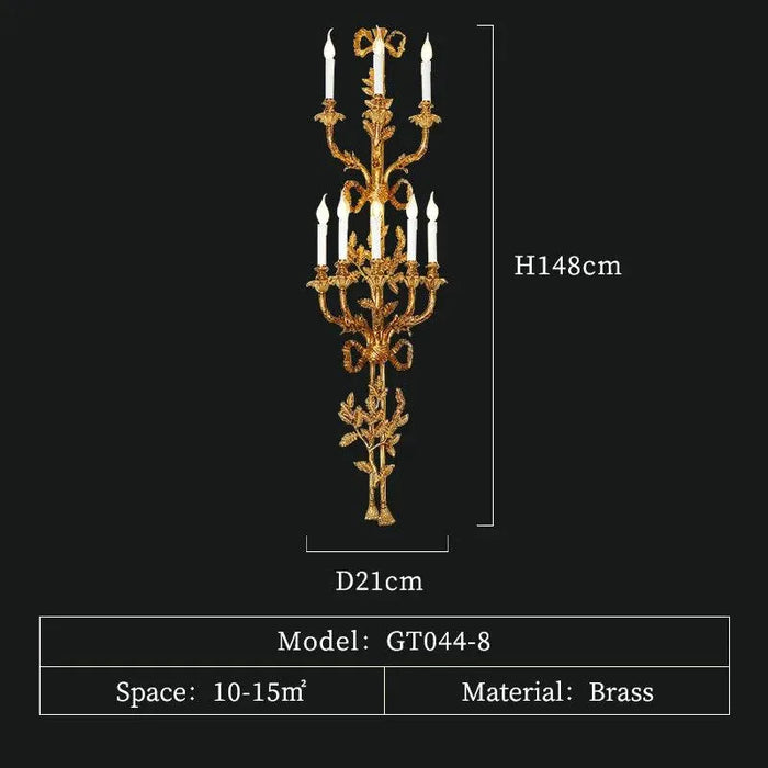 Grand French Antique Candle Design LED Wall Lamp in Full Copper Brass for Sophisticated Spaces. - W44 H148 E24cm
