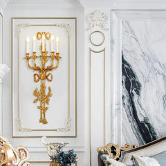 Grand French Antique Candle Design LED Wall Lamp in Full Copper Brass for Sophisticated Spaces.