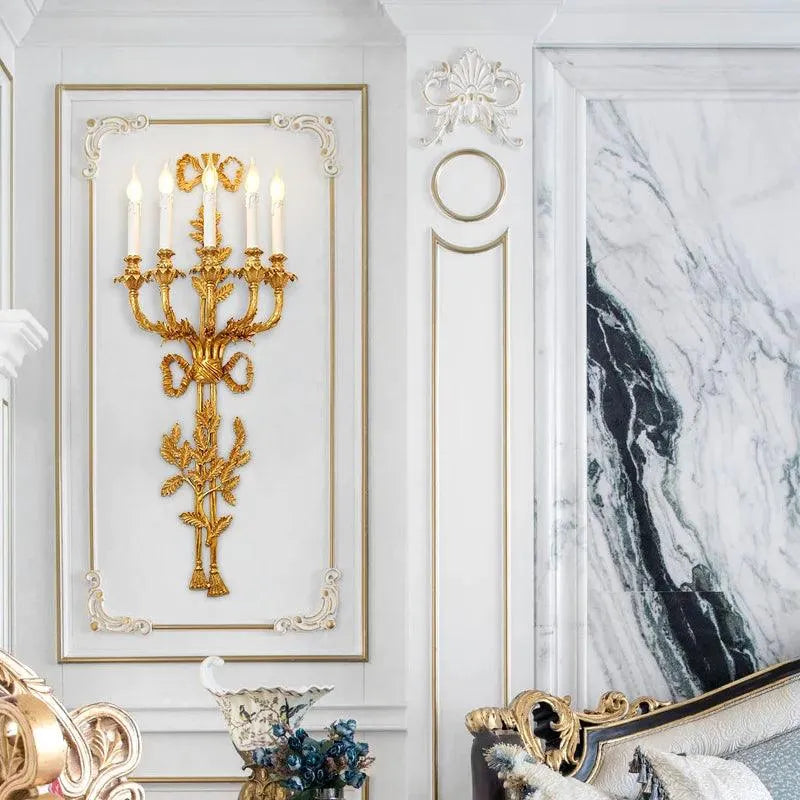Grand French Antique Candle Design LED Wall Lamp in Full Copper Brass for Sophisticated Spaces.