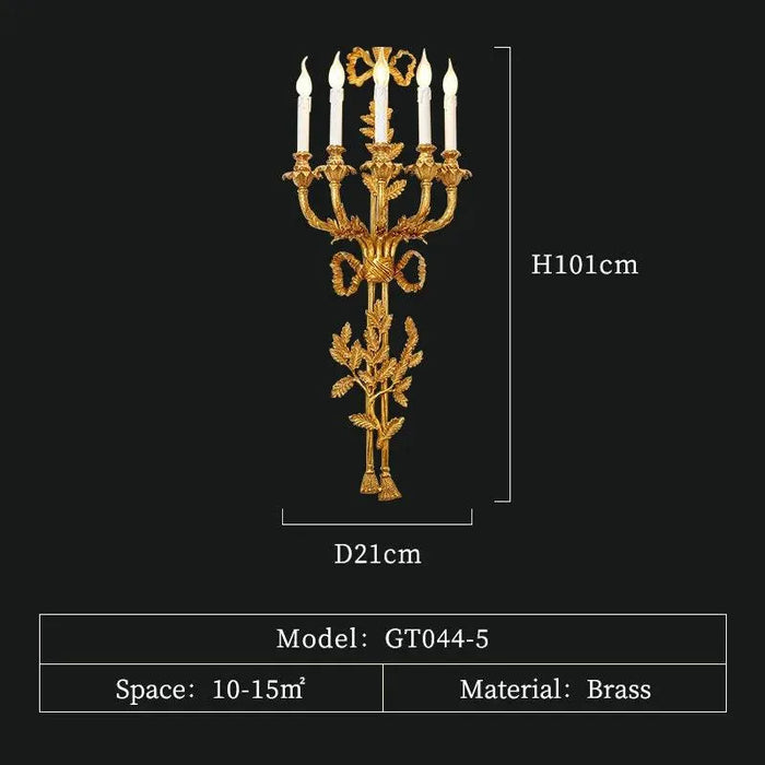 Grand French Antique Candle Design LED Wall Lamp in Full Copper Brass for Sophisticated Spaces. - W44 H101 E24cm