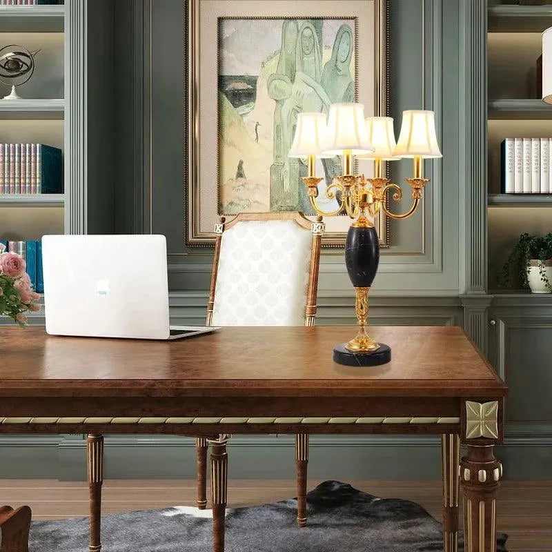 Grand Mid-Century Marble Table Lamp, Baroque European Style Antique Brass Luxury Restaurant Lighting - BH Home Store