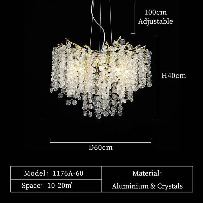 Aluminum Crystal Design Chandelier. - D60 H40cm / Golden