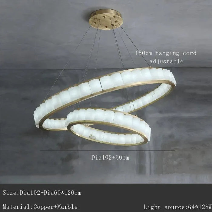 Marble Copper Pendant Light. - B Dia102cm 2 tier / warm light