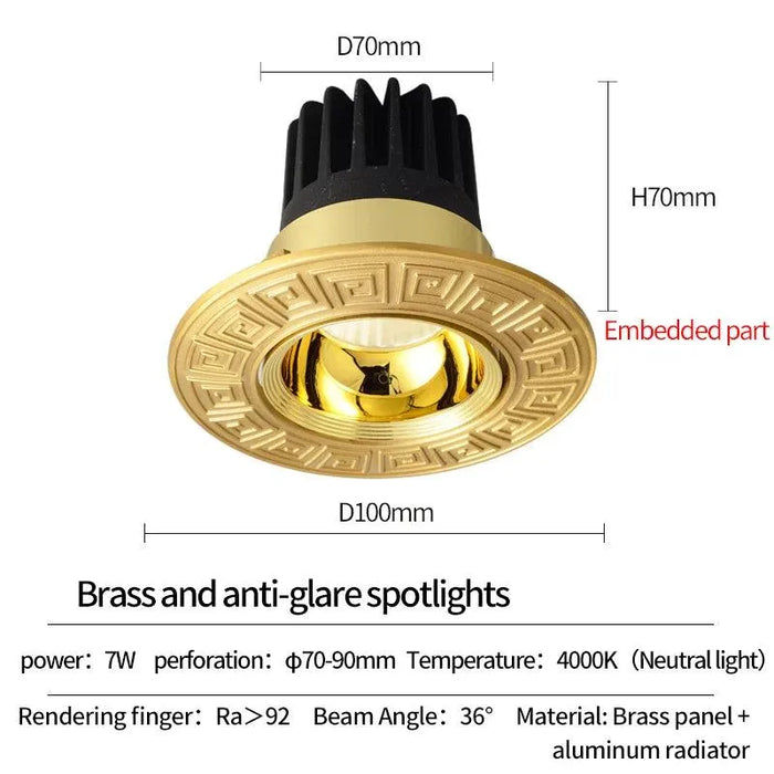 Led Downlight Brass Panel Light. - Spotlights Brass / 3000K Warm Light / 5W