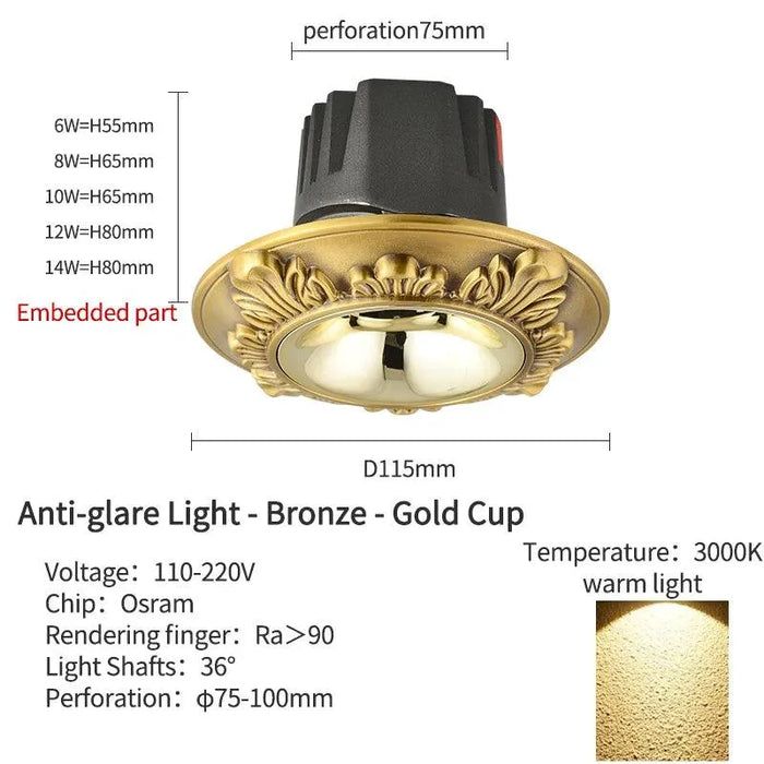 Led Downlight Indoor Brass Ceiling Lamp. - Spotlights A / 4000K Natural Light / 6W