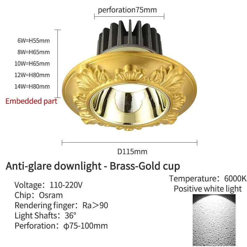 Led Downlight Indoor Brass Ceiling Lamp: A Beacon of Noble Illumination - BH Home Store