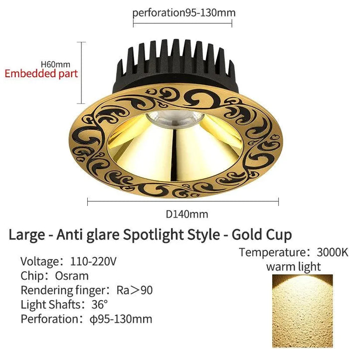 Led Downlight Recessed Brass Ceiling Lamp. - Spotlights A / 3000K Warm Light / 12W