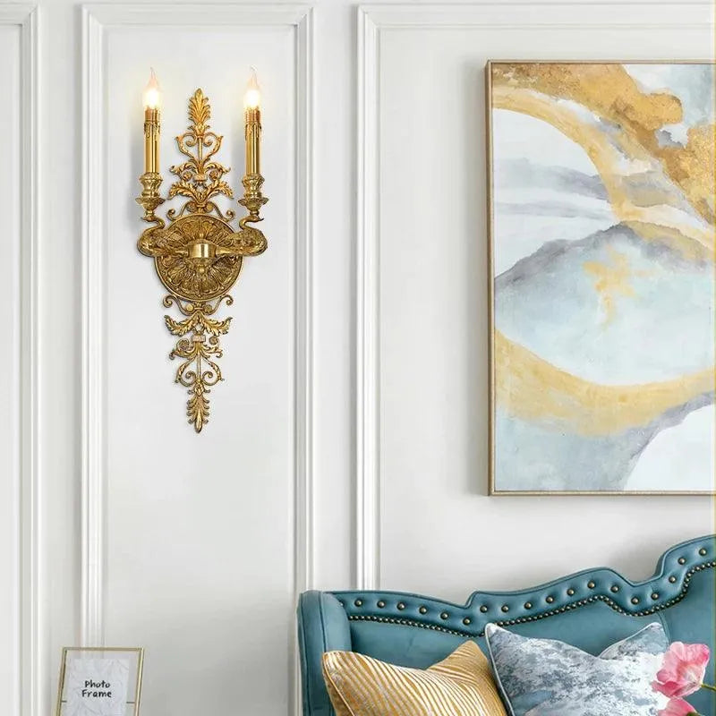 Luxurious Antique Copper and Brass Wall Lamp, European Classical Sconce for Elegant Hallways.