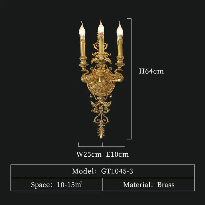 Luxurious Antique Copper and Brass Wall Lamp, European Classical Sconce for Elegant Hallways. - 3lamp W25 H64 E10cm