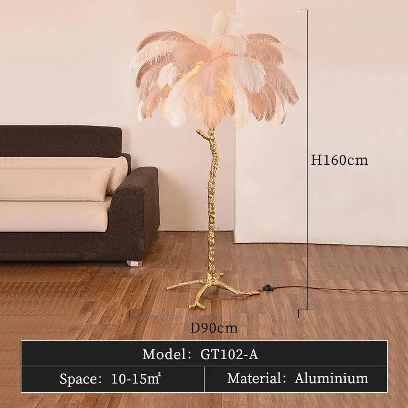 Luxurious Atmosphere with Ostrich Feather Floor Lamp: Aluminum Tree Branch Shaped Lights. - BH Home Store