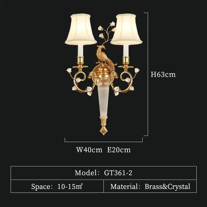 Luxurious Chinese Style Gold Brass Peacock Lamp with Dual Arms and Classic Shade - BH Home Store