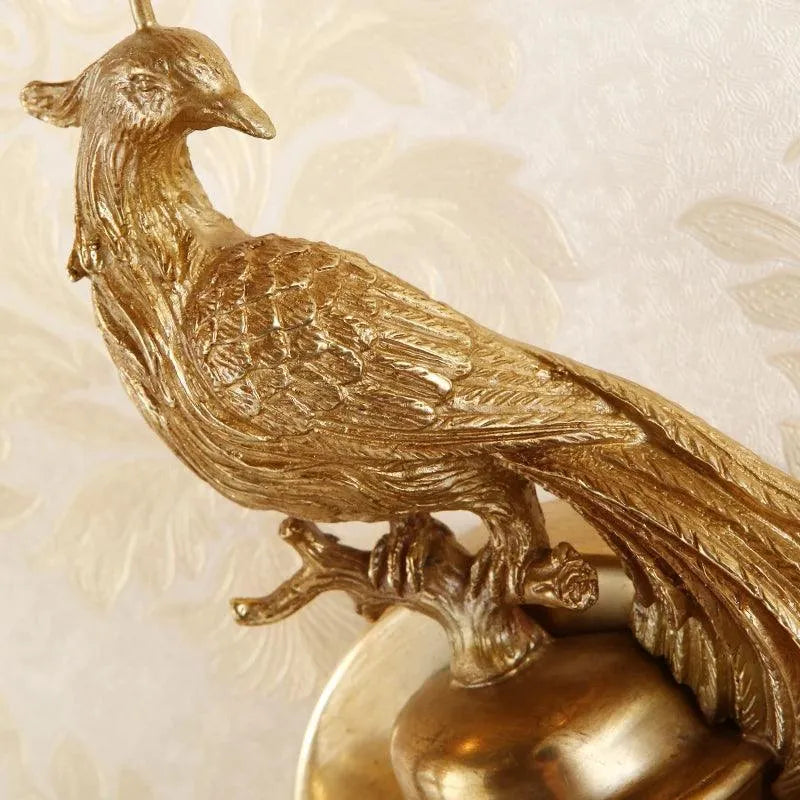 Luxurious Chinese Style Gold Brass Peacock Lamp with Dual Arms and Classic Shade - BH Home Store