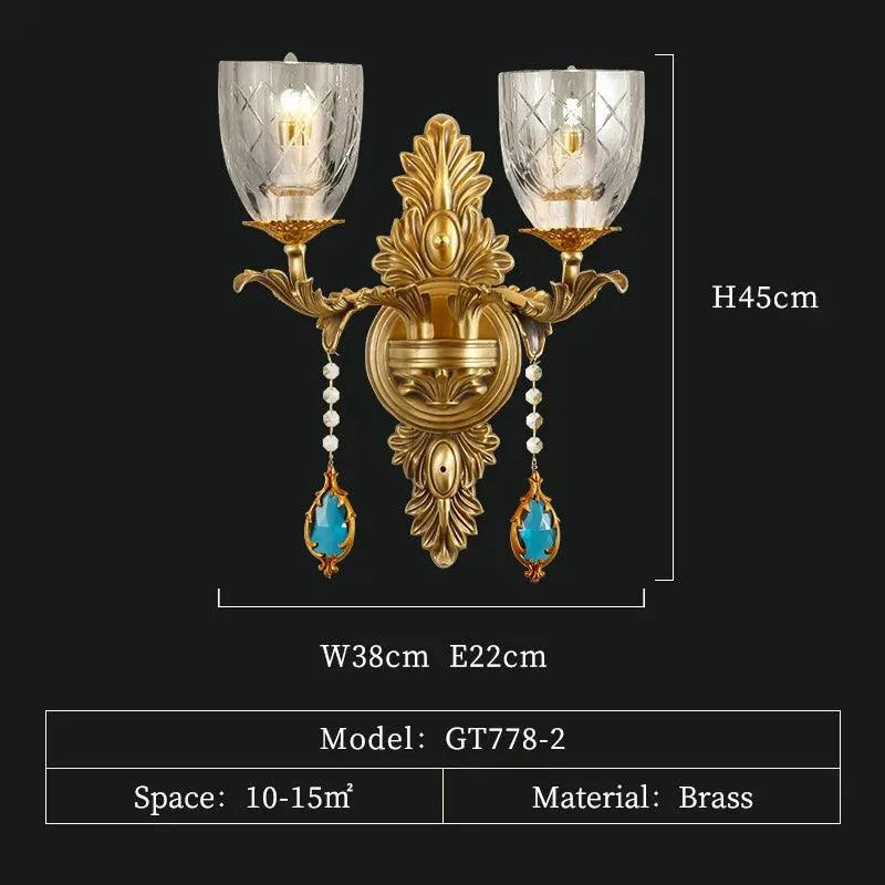 Luxurious Dual Wall Sconce, European Brass and Glass, Round Illumination. - BH Home Store