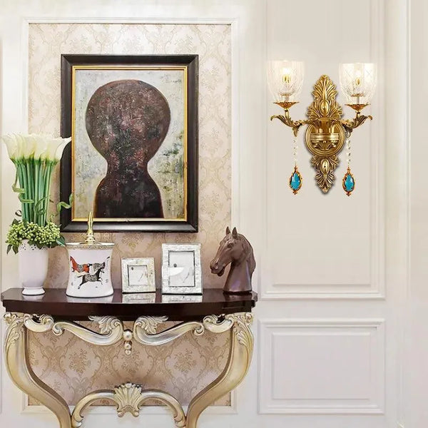 Luxurious Dual Wall Sconce, European Brass and Glass, Round Illumination. - BH Home Store