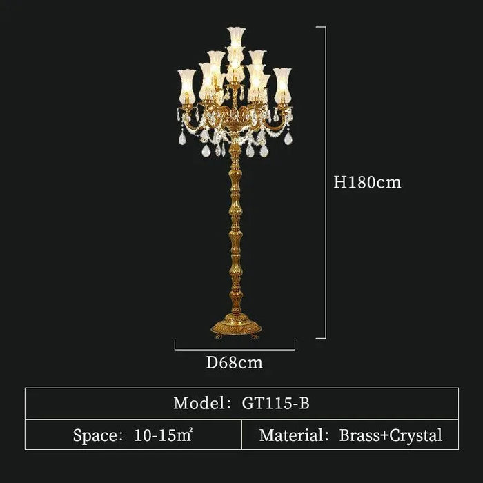 Brass and Glass Lampshade Table Lamp. - D68 H180cm