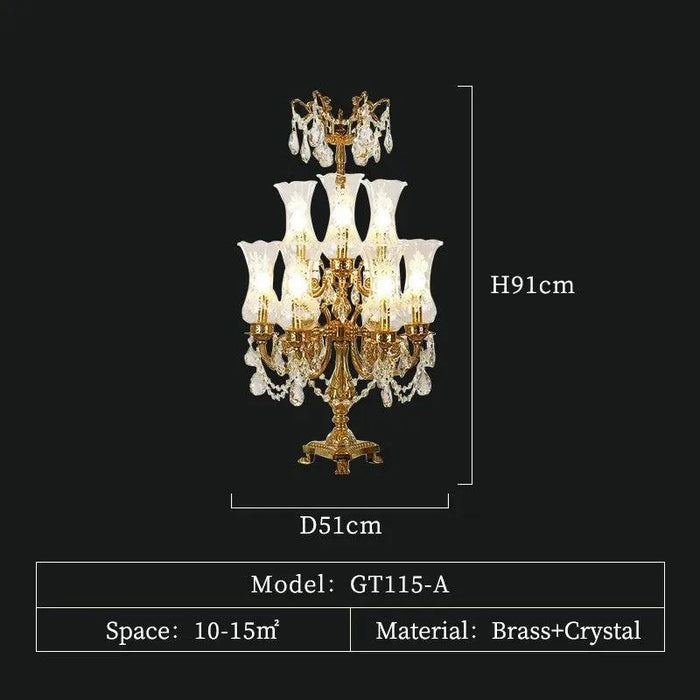 Brass and Glass Lampshade Table Lamp. - D51 H91cm