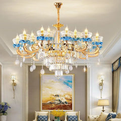 Blue Ceramic and Crystal Living Room Chandelier.