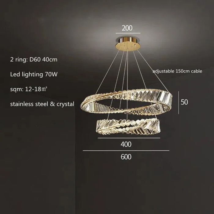 Luxury Crystal Pendant Light. - D40 60cm / Cold White