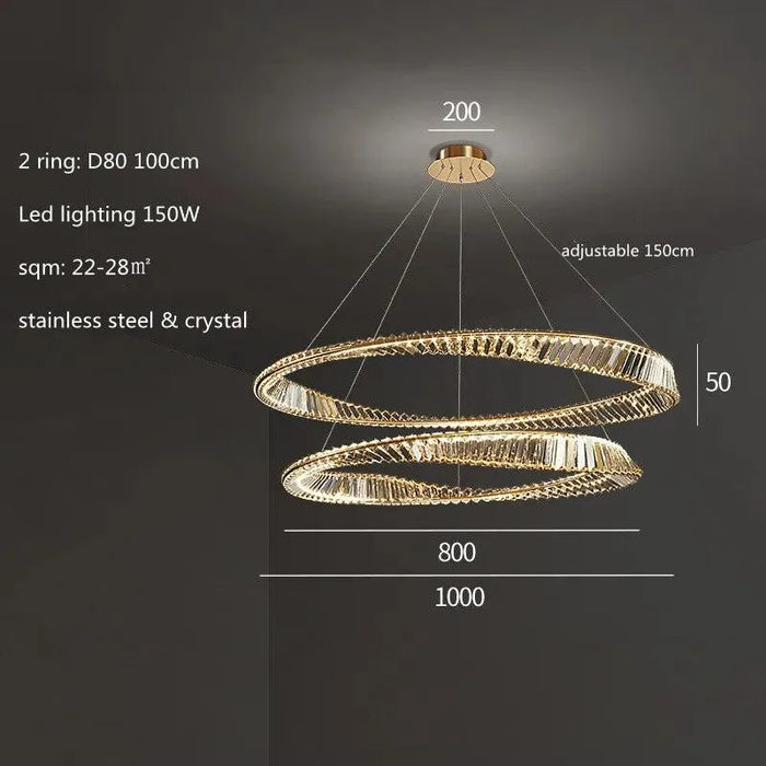 Luxury Crystal Pendant Light. - D80 100cm / Cold White