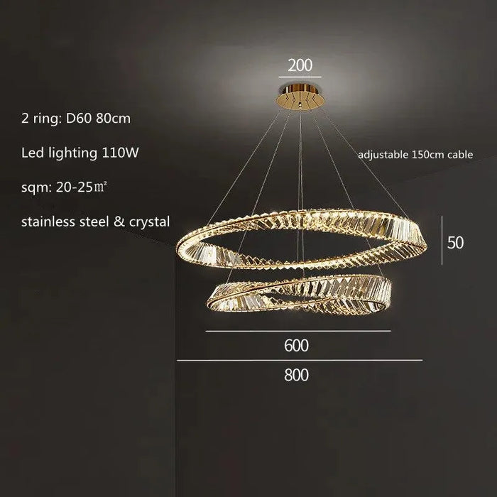 Luxury Crystal Pendant Light. - D60 80cm / Cold White