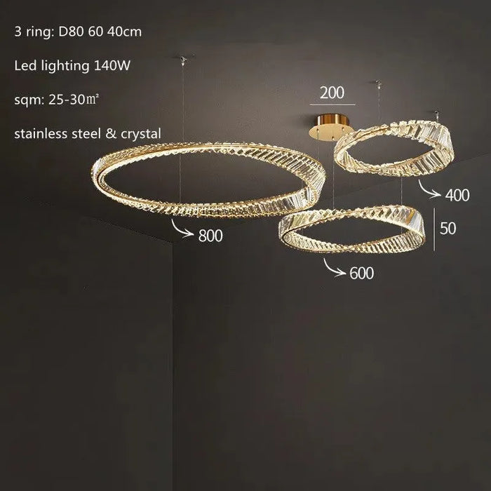 Luxury Crystal Pendant Light. - D80 60 40cm / Warm White