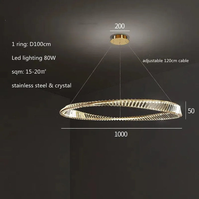 Luxury Crystal Pendant Light. - D100cm / Cold White
