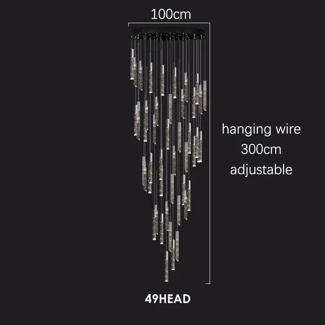Duplex Stairs Crystal Pendant. - 49 Heads / Golden / Cold White