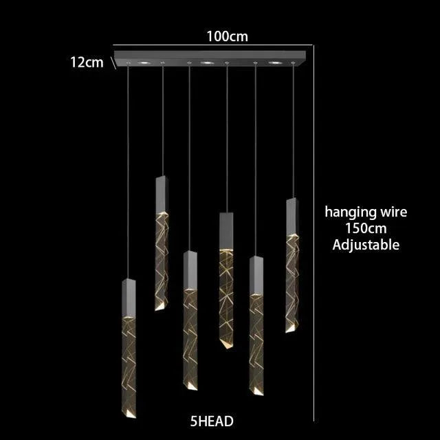 Duplex Stairs Crystal Pendant. - Rectangle 6 Heads / Golden / Cold White