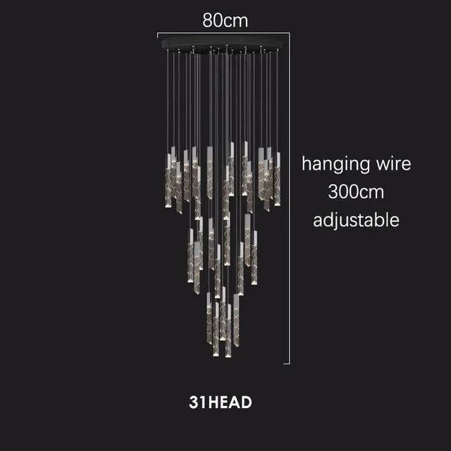 Duplex Stairs Crystal Pendant. - 31 Heads / Golden / Cold White