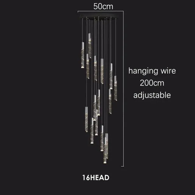 Duplex Stairs Crystal Pendant. - 16 Heads / Golden / Cold White
