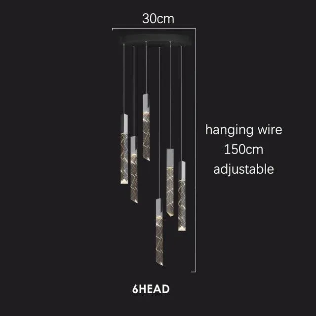 Duplex Stairs Crystal Pendant. - 6 Heads / Golden / Cold White