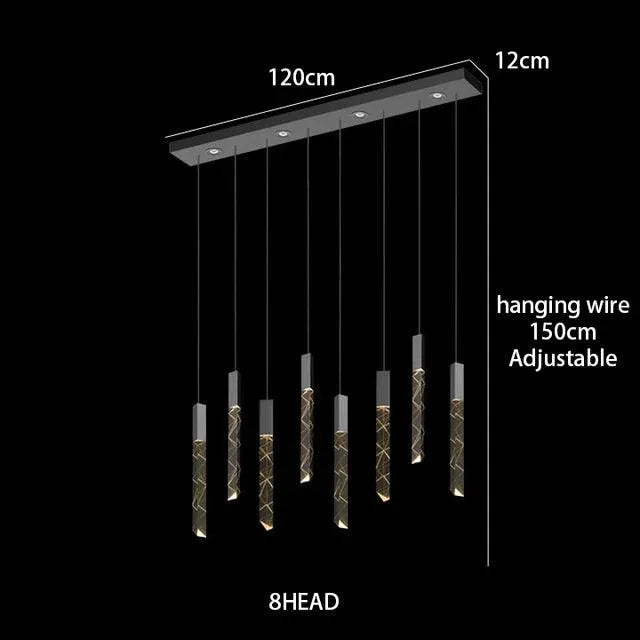 Duplex Stairs Crystal Pendant. - Rectangle 8 Heads / Golden / Cold White