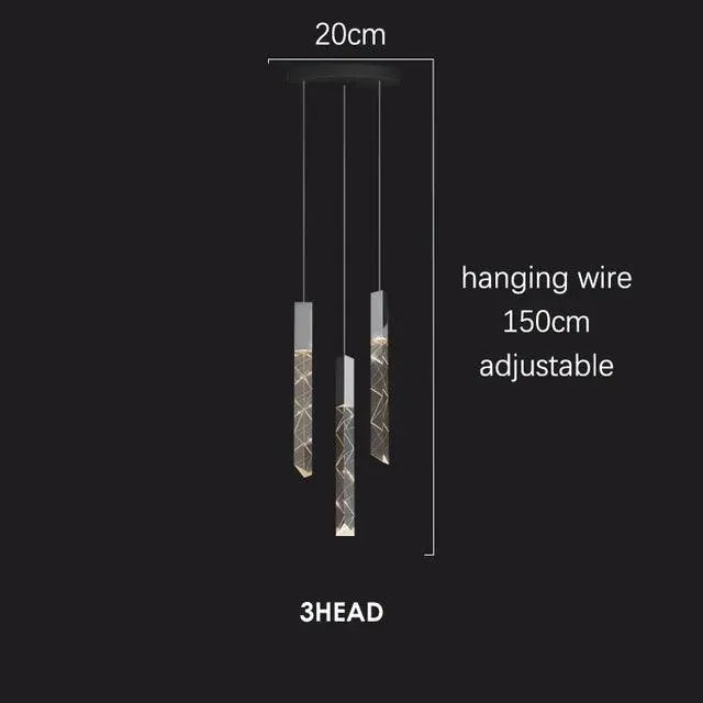 Duplex Stairs Crystal Pendant. - 3 Heads / Golden / Cold White