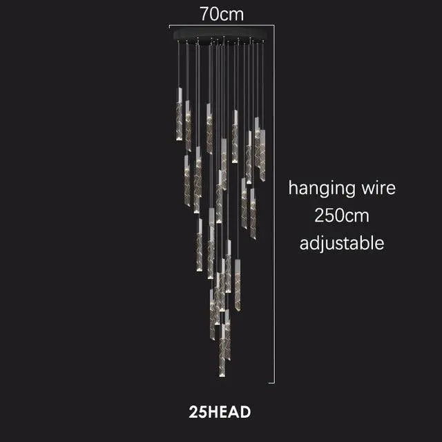 Duplex Stairs Crystal Pendant. - 25 Heads / Golden / Cold White