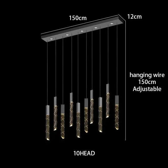 Duplex Stairs Crystal Pendant. - Rectangle 10 Heads / Golden / Cold White