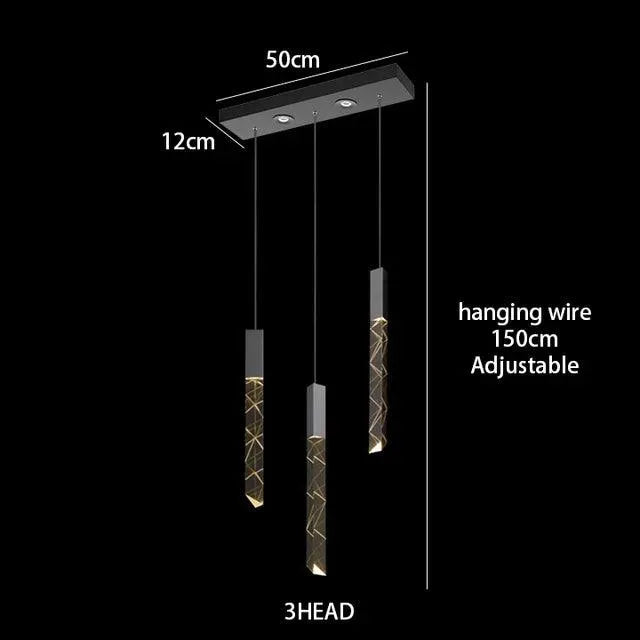 Duplex Stairs Crystal Pendant. - Rectangle 3 Heads / Golden / Cold White