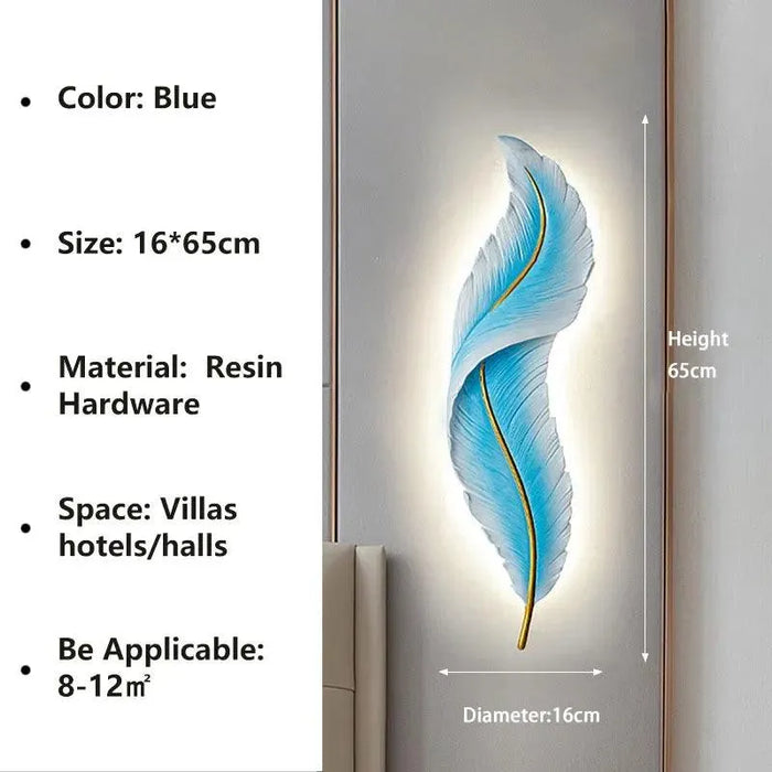 Luxurious Modern Feather Wall Lamp. - Blue A / Warm white