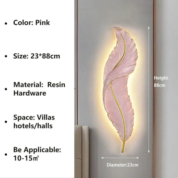 Luxurious Modern Feather Wall Lamp. - Pink B / Warm white