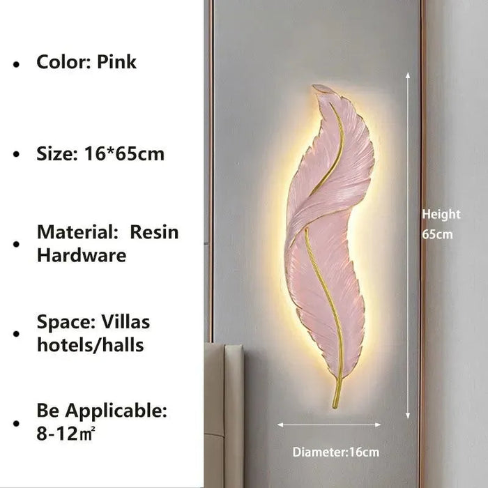 Luxurious Modern Feather Wall Lamp. - Pink A / Warm white