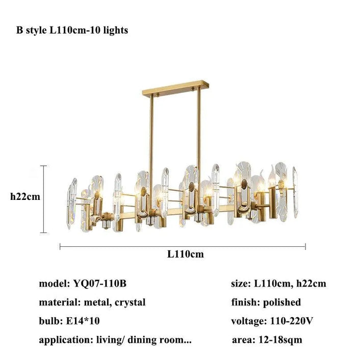 Crystal LED Pendant Light. - L110cm-10 lights / warm light(3000K)