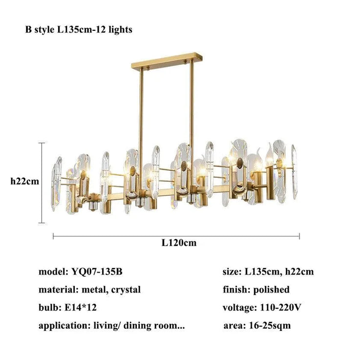 Crystal LED Pendant Light. - L135cm-12 lights / warm light(3000K)