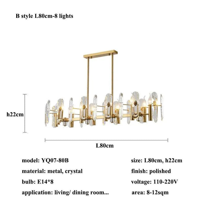 Crystal LED Pendant Light. - L80cm-8 lights / warm light(3000K)