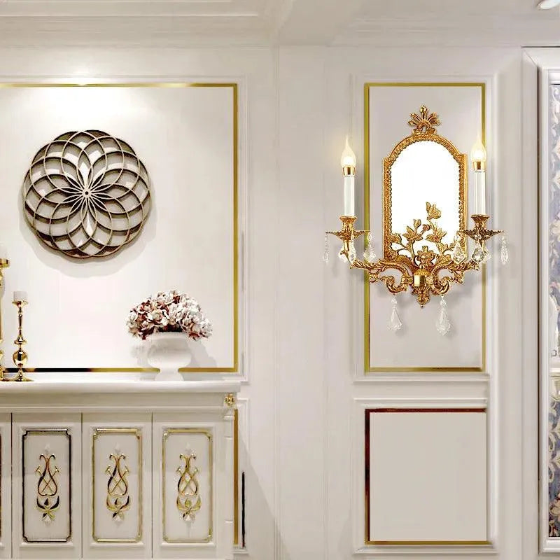 Luxurious Rococo Brass Wall Bracket, Double Candle Light Mirrors, European Bathroom Elegance. - BH Home Store