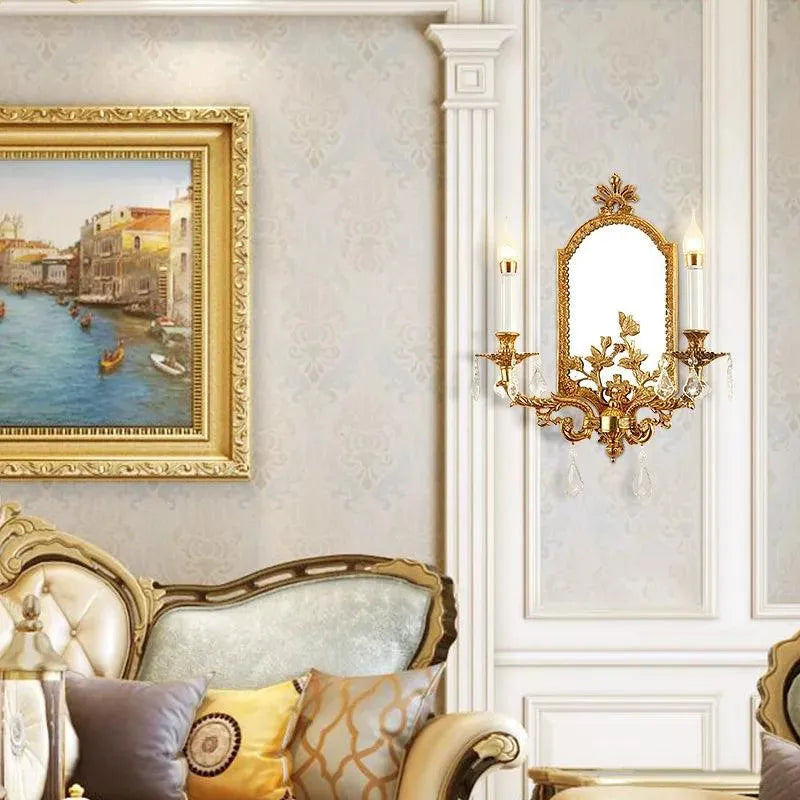 Luxurious Rococo Brass Wall Bracket, Double Candle Light Mirrors, European Bathroom Elegance. - BH Home Store