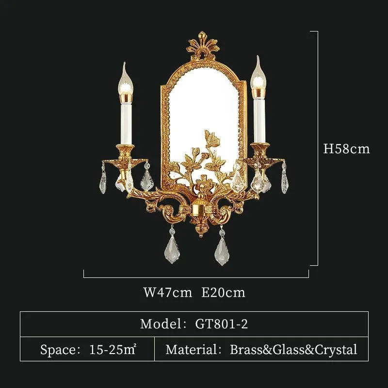 Luxurious Rococo Brass Wall Bracket, Double Candle Light Mirrors, European Bathroom Elegance. - BH Home Store