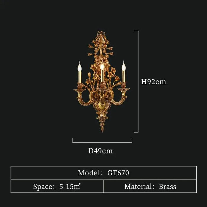 Luxurious Rococo Brass Wall LED Sconce, Aged Copper Finish for European Industrial Charm. - W49 H92 E29cm