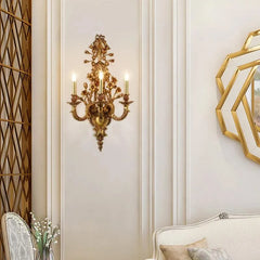 Luxurious Rococo Brass Wall LED Sconce, Aged Copper Finish for European Industrial Charm.